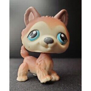 Rare Vintage 2005 Littlest Pet Shop LPS #68 Brown Husky Blue Eyes